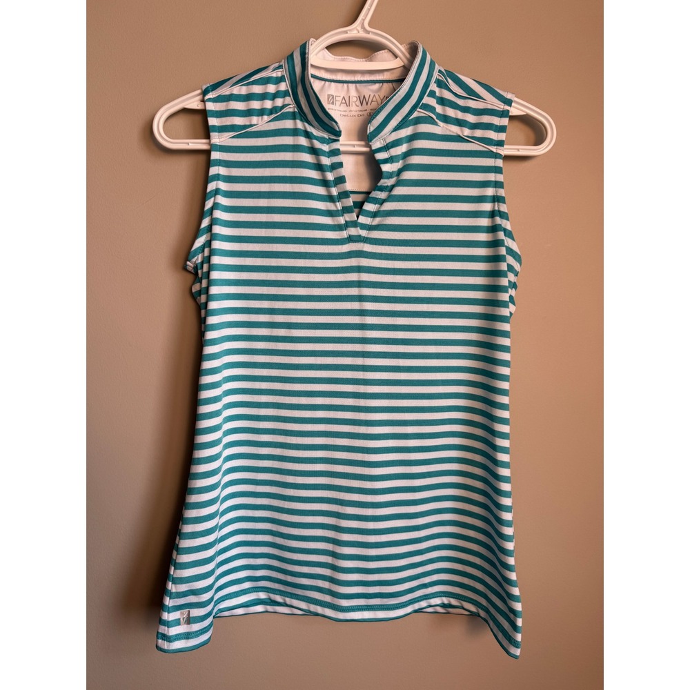 Fairways Deluxe Dri Sleeveless Striped Golf Polo Top Womens Small Preppy Coastal